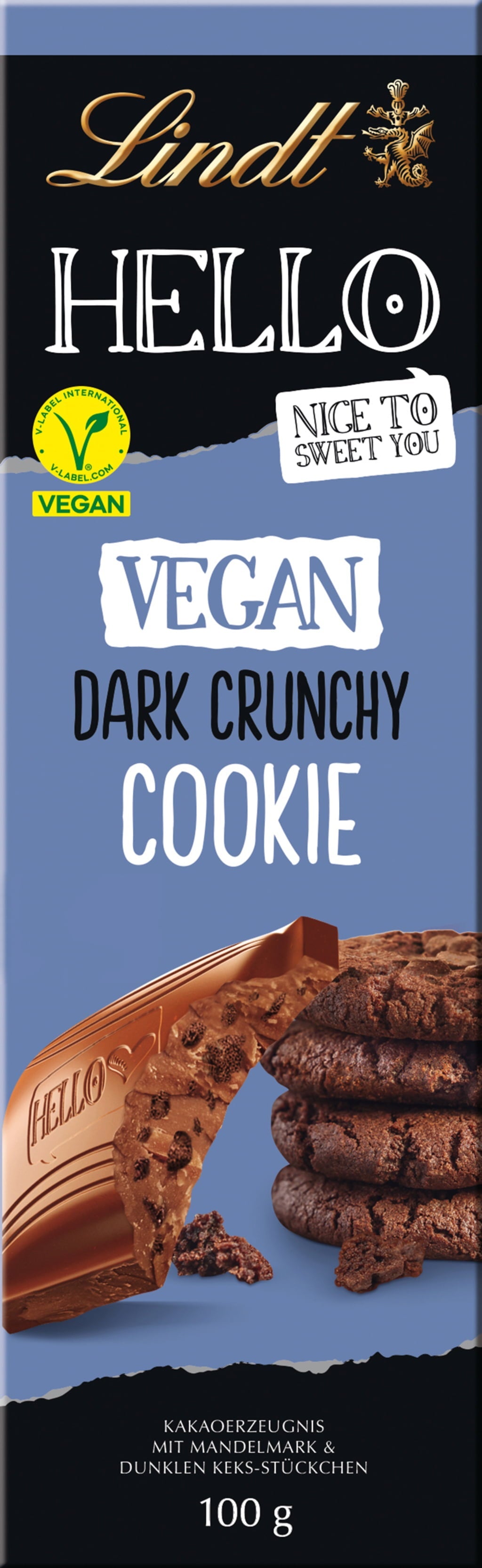 Lindt HELLO Vegan Mörk Cookie med Havre 100g